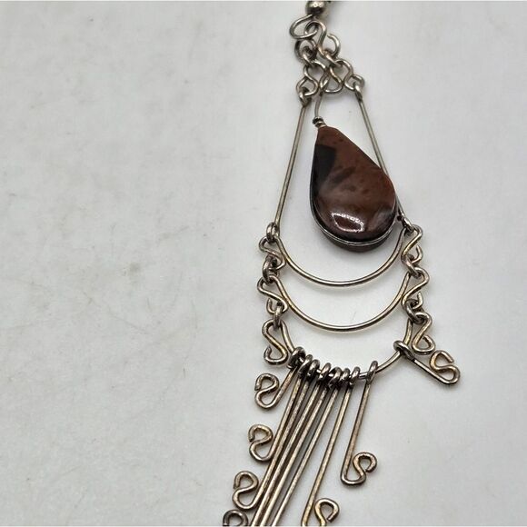 "5/$25" Mismatched Southwestern Silvertone Brown/Turquoise Dangle Earrings - Picture 6 of 8